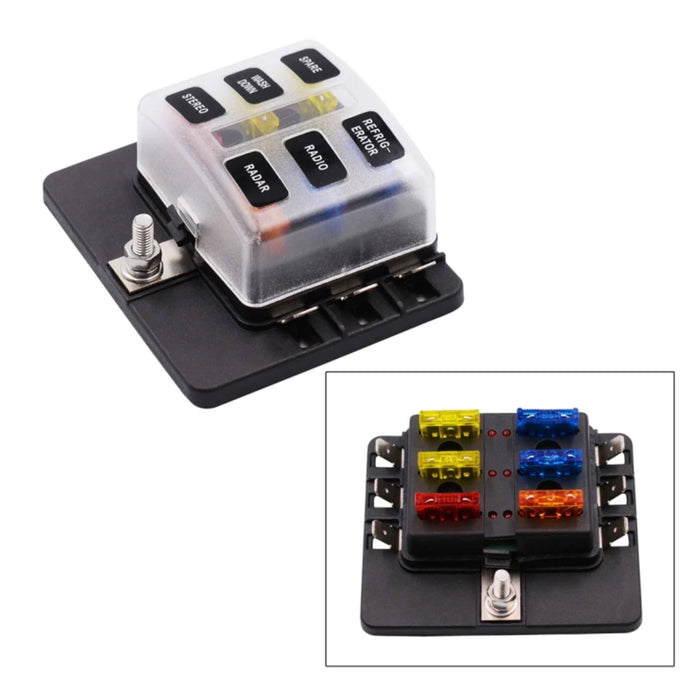 6 Way Blade Fuse Box With LED Spade Terminal