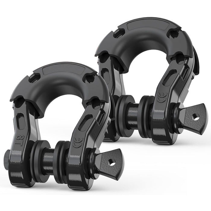 8 Ton Red D-Ring Shackles Black Set of 2