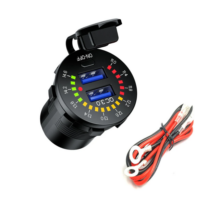 Dual QC3 USB Charger With Volt Meter And On/Off Switch
