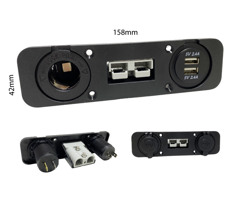 Square Connector Panel With 12V Cigarette Lighter Socket & Dual 2.4A USB Socket
