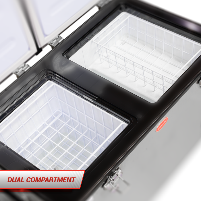 66L Low Profile Dual Compartment Mobile Fridge/Freezer AC/DC - Stainless Steel