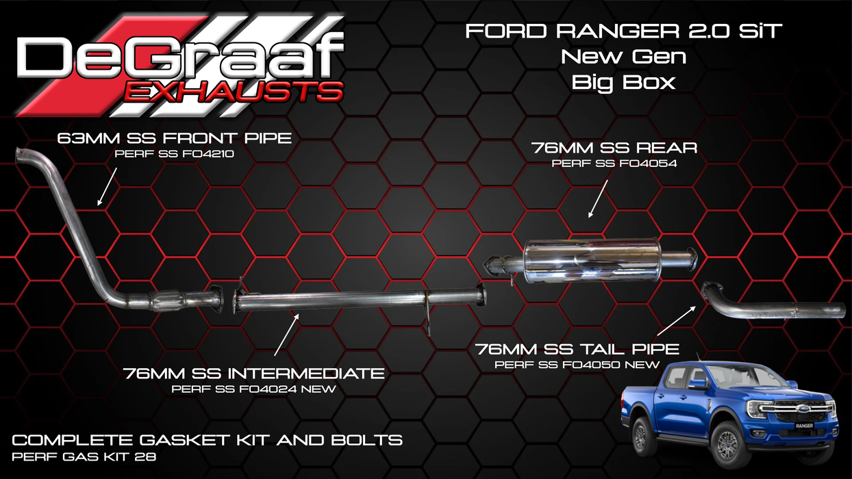 Ford Ranger De Graaf Exhaust System 2022+ Single Turbo 2.0