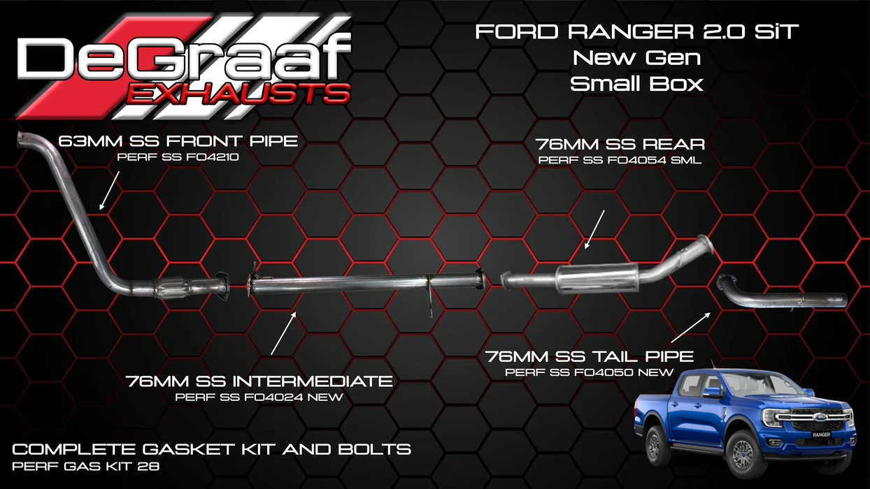 Ford Ranger De Graaf Exhaust System 2022+ Single Turbo 2.0