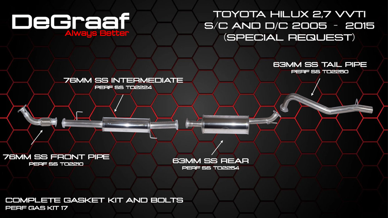 Toyota Hilux DE GRAAF Exhaust 2005 - 2015 2.7 VVTI