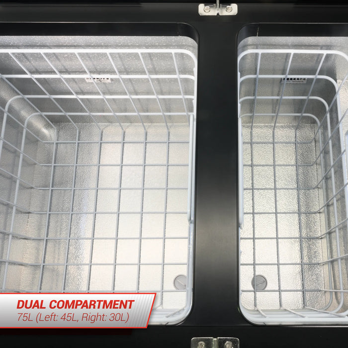 75L Metal/Plastic Dual Compartment Mobile Fridge/Freezer AC/DC