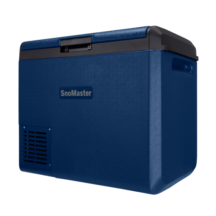 SnoMaster 60L Plastic Dual Compartment (Single Lid) Mobile Fridge/Freezer DC With 220V Power Adapter – Blue
