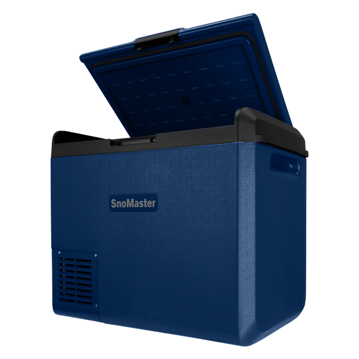 SnoMaster 60L Plastic Dual Compartment (Single Lid) Mobile Fridge/Freezer DC With 220V Power Adapter – Blue