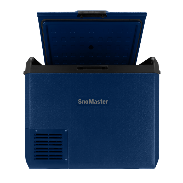 SnoMaster 60L Plastic Dual Compartment (Single Lid) Mobile Fridge/Freezer DC With 220V Power Adapter – Blue