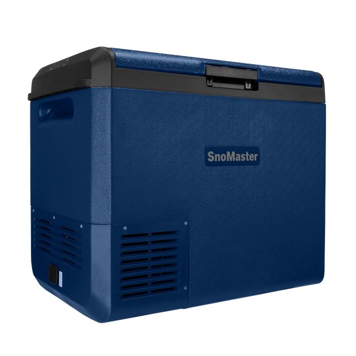 SnoMaster 60L Plastic Dual Compartment (Single Lid) Mobile Fridge/Freezer DC With 220V Power Adapter – Blue
