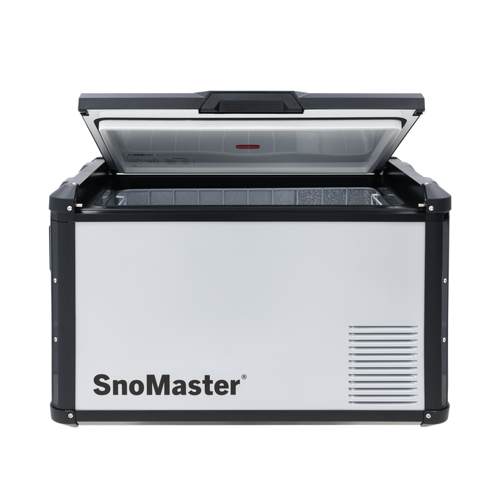 SnoMaster 60L Metal/Plastic Single Compartment Mobile Fridge/Freezer AC/DC – Silver With Black Trim