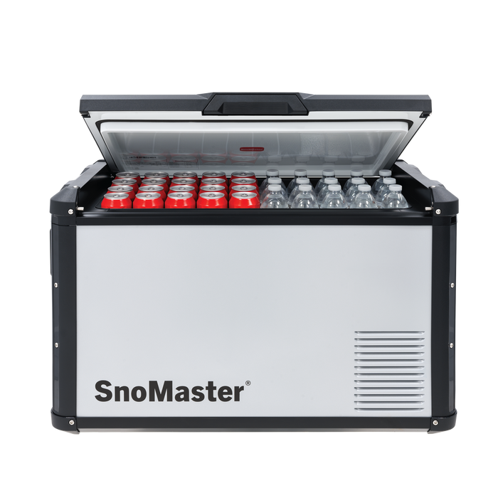 SnoMaster 60L Metal/Plastic Single Compartment Mobile Fridge/Freezer AC/DC – Silver With Black Trim