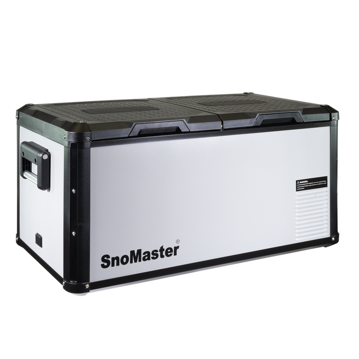 SnoMaster 90L Metal/Plastic Dual Compartment Mobile Fridge/Freezer AC/DC – Silver With Black Trim