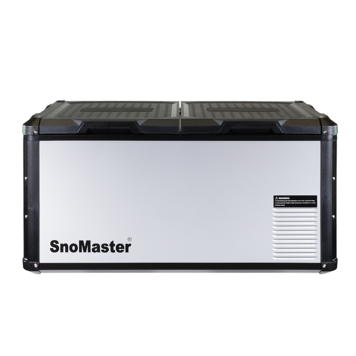 SnoMaster 90L Metal/Plastic Dual Compartment Mobile Fridge/Freezer AC/DC – Silver With Black Trim