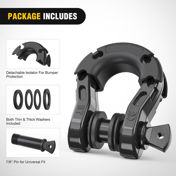 8 Ton Red D-Ring Shackles Black Set of 2