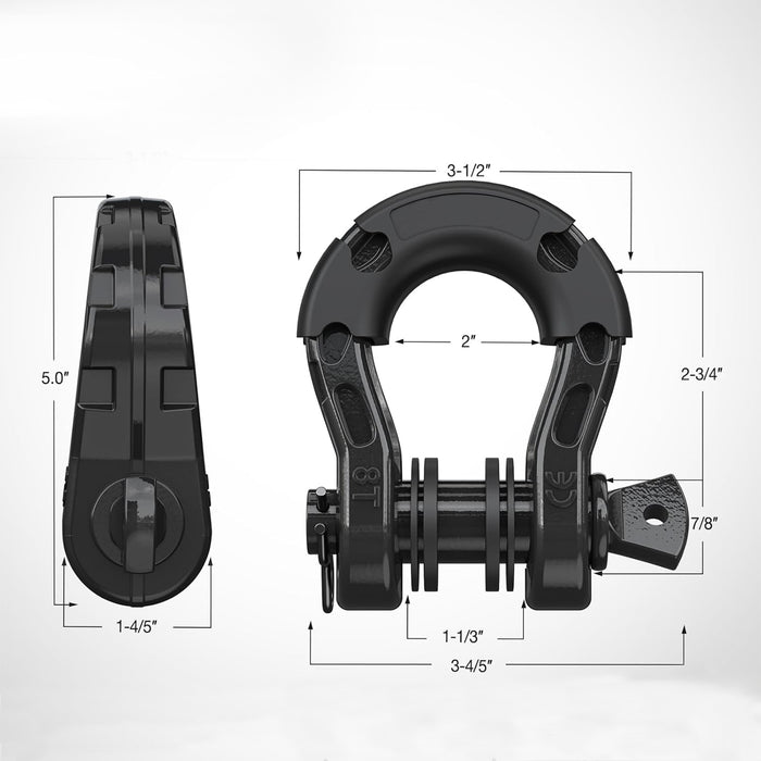 8 Ton Red D-Ring Shackles Black Set of 2