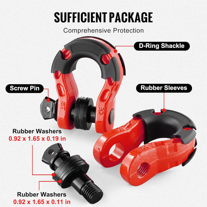 8 Ton Red D-Ring Shackles Red Set of 2